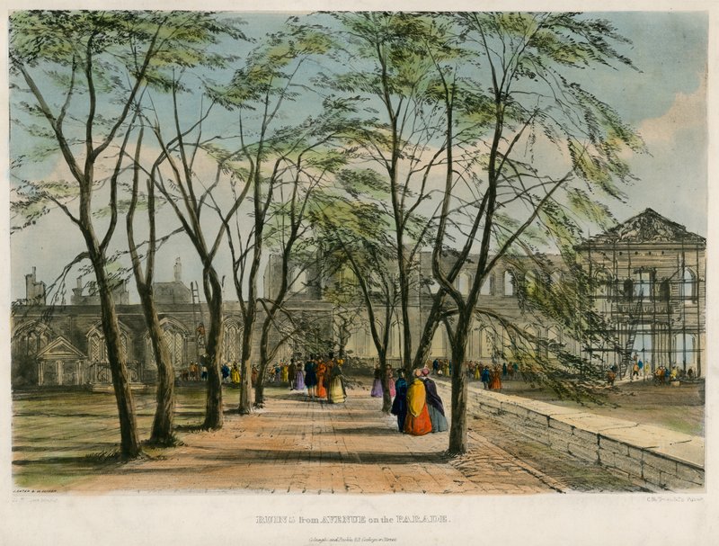 Ruins from Avenue on the Parade, Tower of London Fire, 1841 by English School