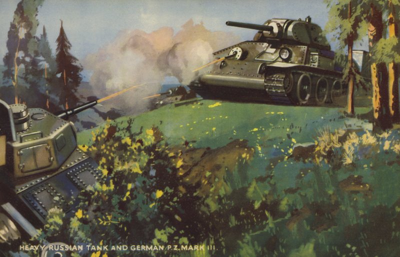 Russian Heavy Tank and German Panzer III, World War II by English School
