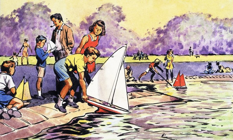 Sailing Boats in the Round Pond, Kensington Gardens by English School