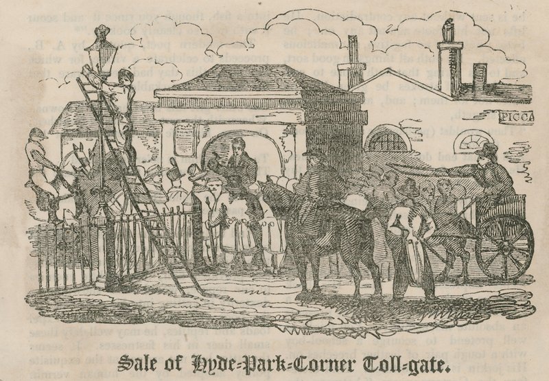 Sale of Toll Gate (Hyde Park Turnpike), Hyde Park Corner, London by English School