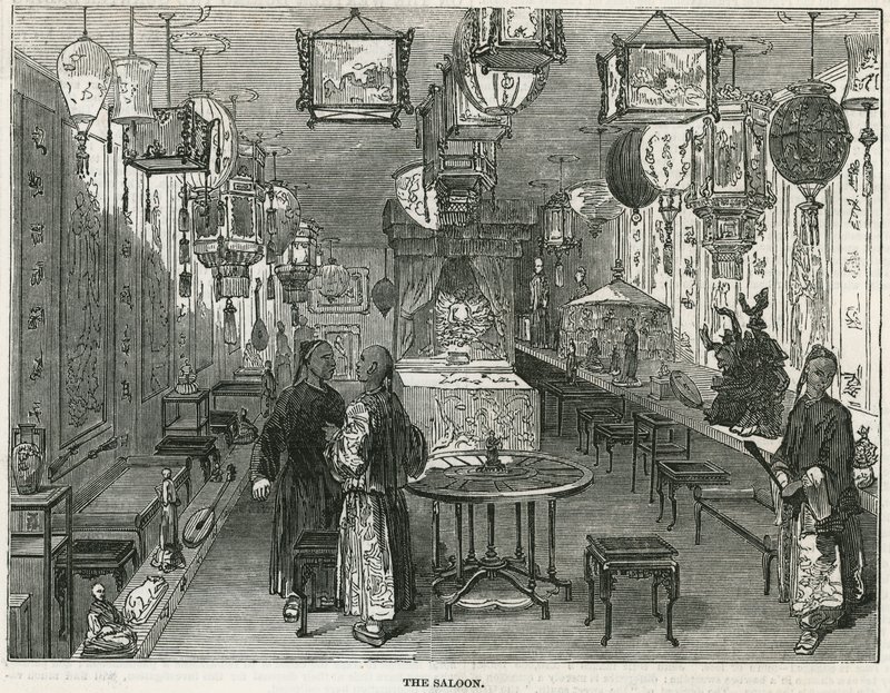 Saloon of Chinese junk brought to London as a curiosity by English School