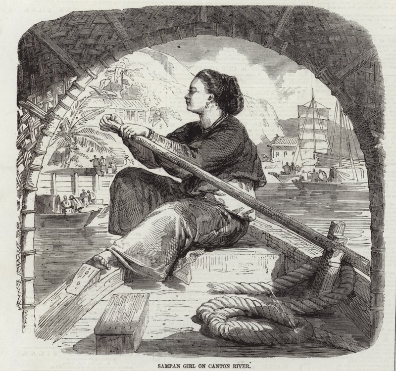 Sampan Girl on Canton River by English School