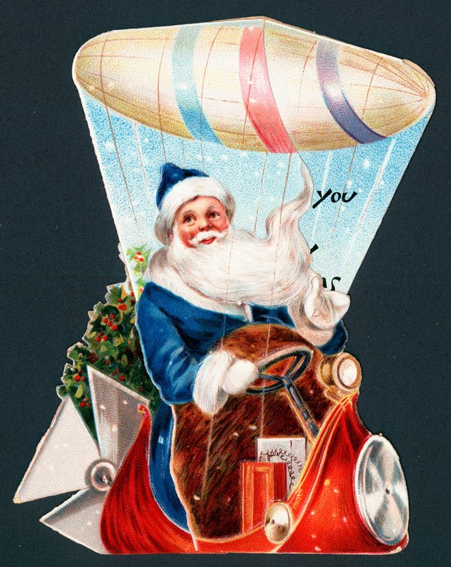 Santa Claus Driving Airship, Christmas Card by English School