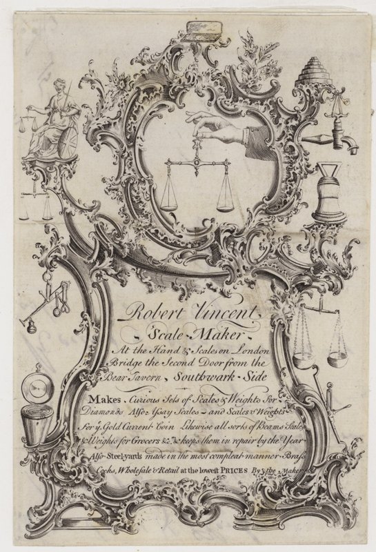 Robert Vincent Scale Maker, trade card by English School