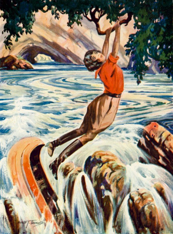 Scene from The Tenderfoot: A Woman Avoiding Going Over a Waterfall in Her Canoe by English School