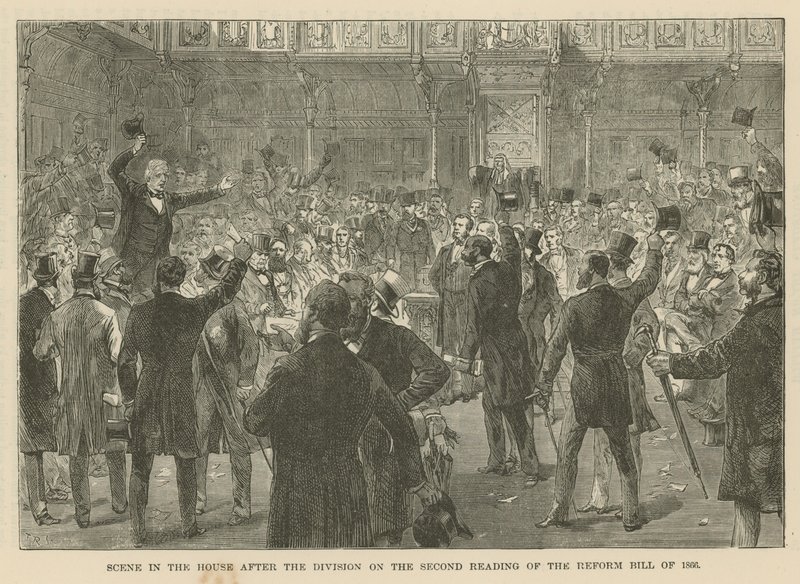 Scene in the House of Commons After the Division on the Second Reading of the Reform Bill of 1866 by English School