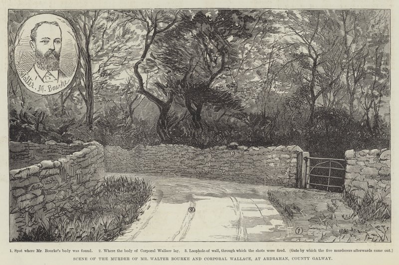 Scene of the Murder of Mr. Walter Bourke and Corporal Wallace, at Ardrahan, County Galway by English School