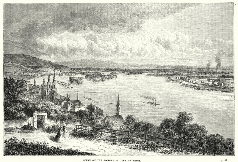 Scene on the Danube in time of peace by English School