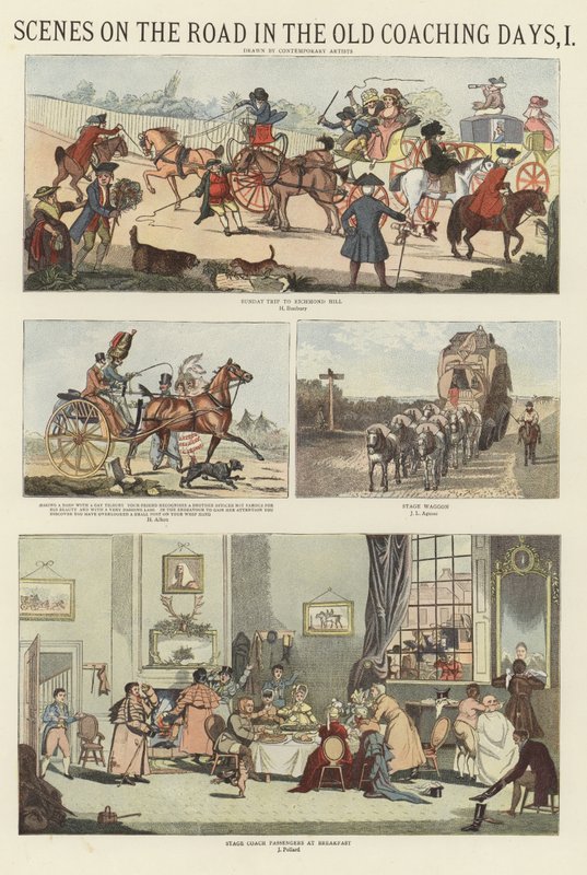 Scenes on the Road in the Old Coaching Days by English School