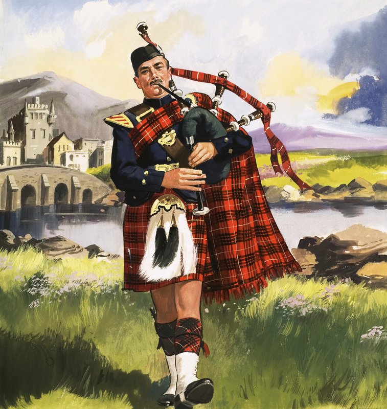 Scotsman Playing Bagpipes by English School