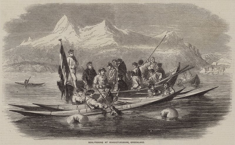 Seal-Fishing at Kingigtorssuak, Greenland (engraving) by English School