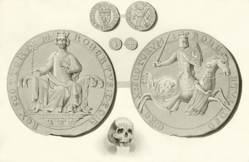 Seal Coins and Skull of King Robert Bruce by English School