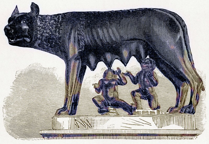 She-Wolf of the Capitol, Illustration from History of Rome by Victor Duruy, Published 1884 by English School