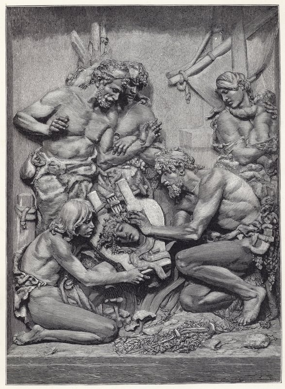 Shepherds discovering the head of Orpheus, from the bas-relief by M Cordonnier by English School