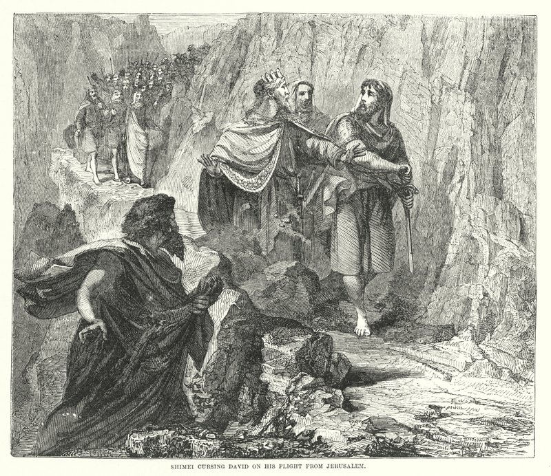 Shimei Cursing David on His Flight from Jerusalem by English School