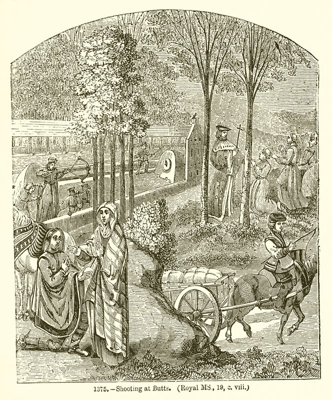 Shooting at Butts (Royal MS, 19, o. Viii) by English School