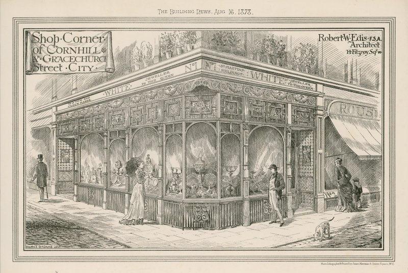 Shop corner of Cornhill and Gracechurch Street, City, London by English School