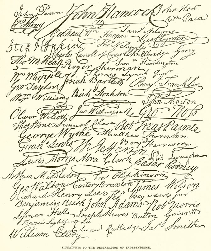 Signatures to the Declaration of Independence by English School