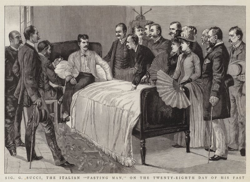 Signor G Succi, the Italian "Fasting Man", on the Twenty-Eighth Day of his Fast by English School