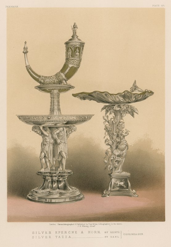 Silver Epergne and Horn; Silver Tazza by English School