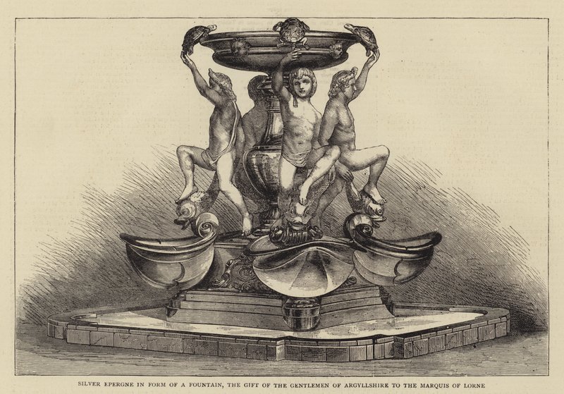 Silver Epergne in form of a Fountain, the Gift of the Gentlemen of Argyllshire to the Marquis of Lorne by English School