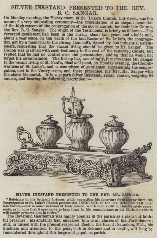 Silver Inkstand presented to the Reverend B C Sangar by English School