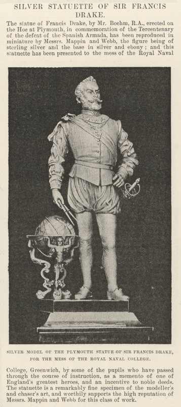 Silver Model of the Plymouth Statue of Sir Francis Drake, for the Mess of the Royal Naval College by English School