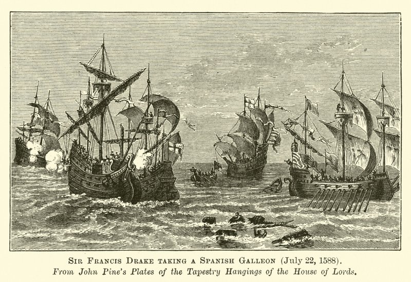 Sir Francis Drake Taking a Spanish Galleon, 22 July 1588 by English School
