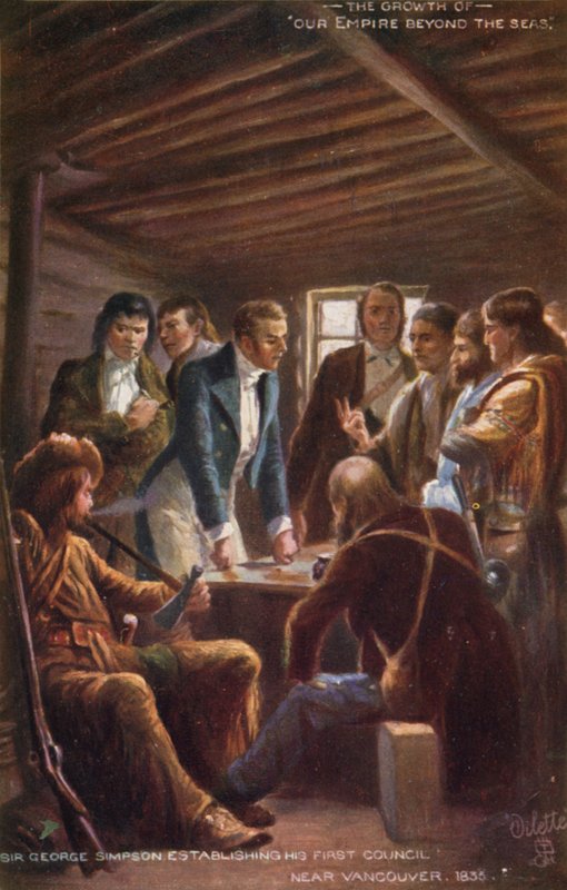 Sir George Simpson establishing his first council near Vancouver, 1835 by English School