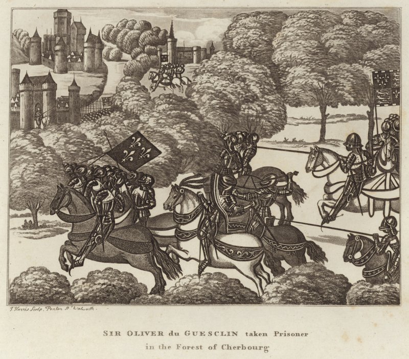 Sir Oliver du Guesclin taken Prisoner in the Forest of Cherbourg by English School