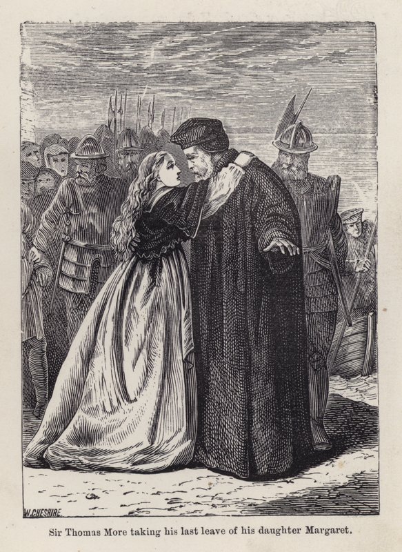 Sir Thomas More taking his last leave of his daughter Margaret Roper (engraving) by English School