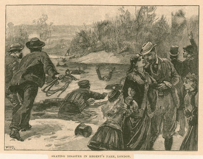 Skating disaster in Regents Park, London, in 1867 by English School