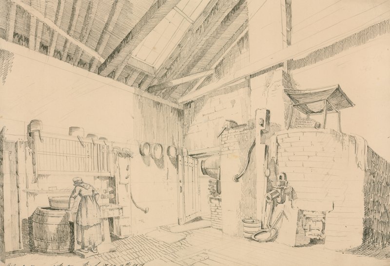 Sketch of the scullery at Putney Park, Putney, London by English School