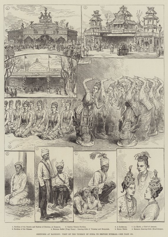 Sketches at Rangoon, Visit of the Viceroy of India to British Burmah by English School