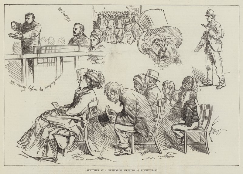 Sketches at a Revivalist Meeting at Birmingham by English School