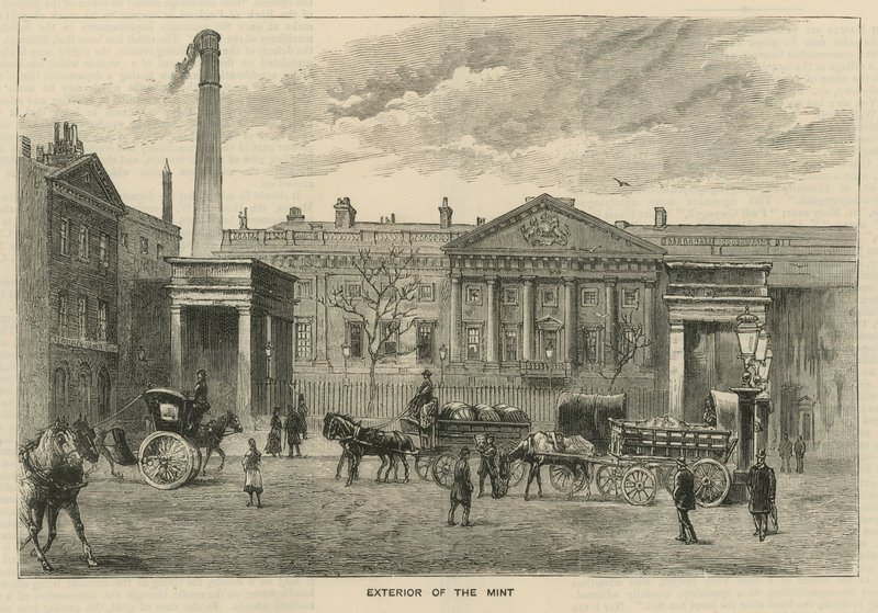 Sketches at the Royal Mint, Tower Hill; Exterior of the Mint by English School