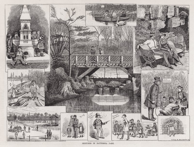 Sketches in Battersea Park by English School