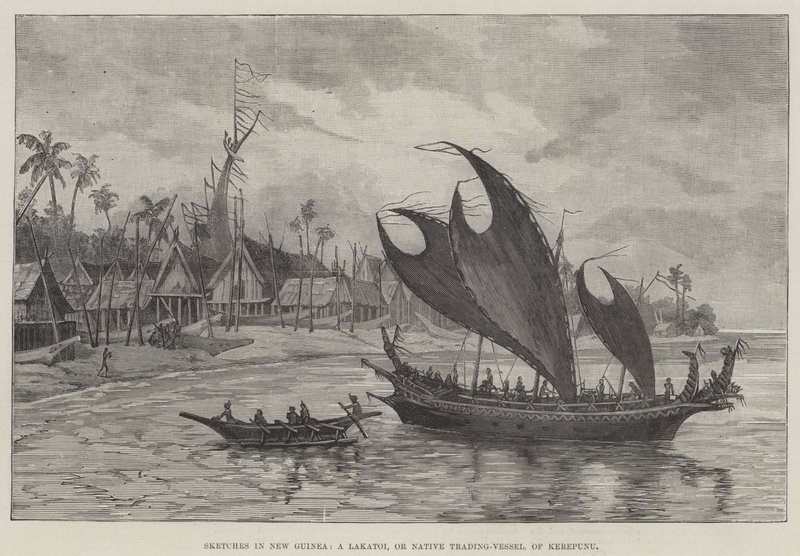 Sketches in New Guinea, a Lakatoi, or Native Trading-Vessel, of Kerepunu by English School