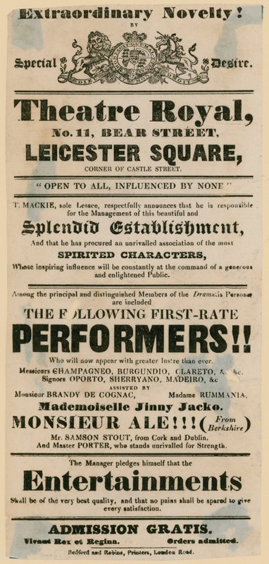 Skit theatre playbill advertising a pub, The Bear and Ragged Staff by English School