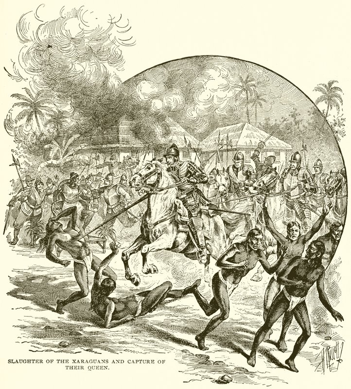 Slaughter of the Xaraguans and Capture of Their Queen by English School