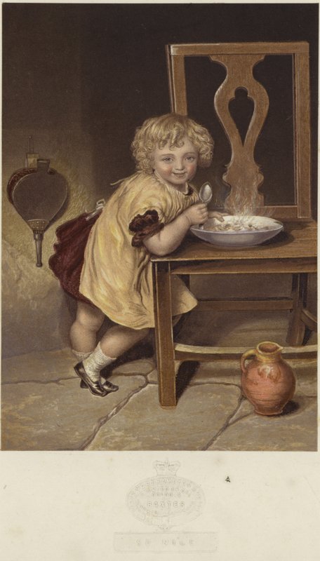 So Nice, a depiction of a young girl eating a bowl of steaming food by English School