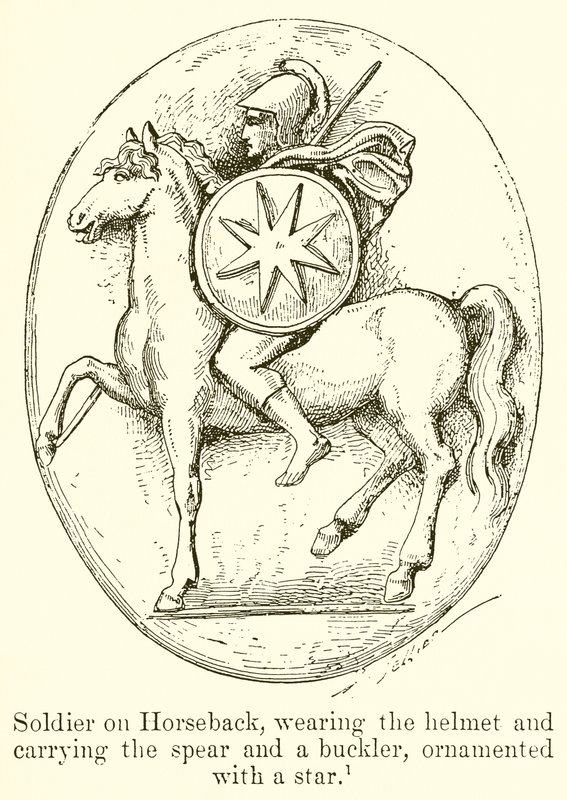 Soldier on Horseback, Wearing the Helmet and Carrying the Spear and Buckler, Ornamented with a Star by English School