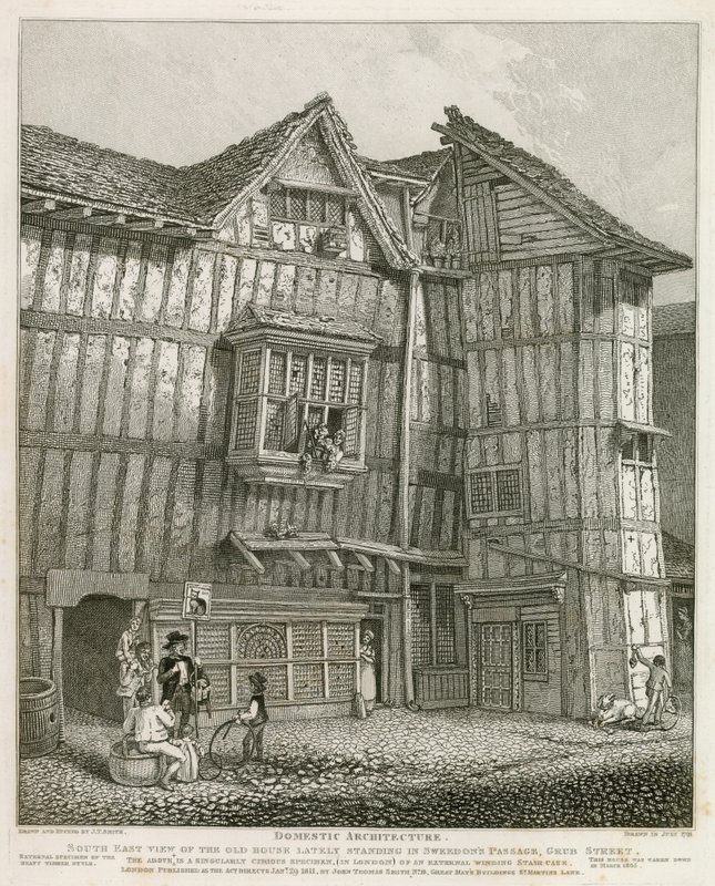 South East View of an Old House Lately Standing in Sweedons Passage, Grub Street by English School