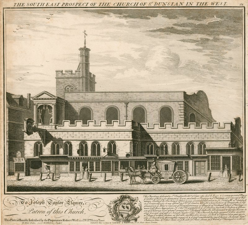 South east prospect of the church of St Dunstan in the West by English School