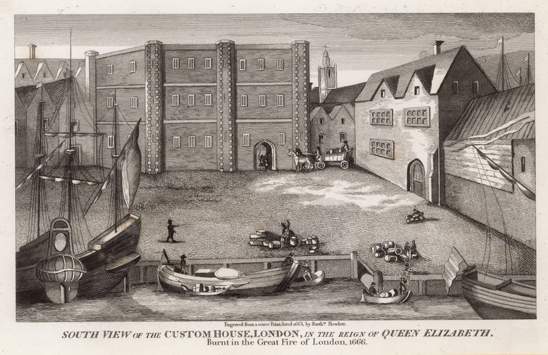South View of the Custom House, London, in the Reign of Queen Elizabeth by English School