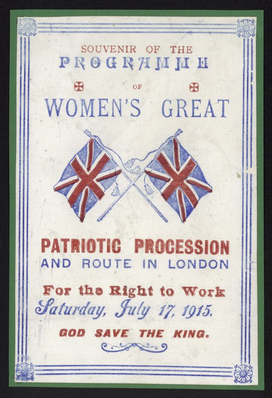 Souvenir programme of the womens procession for the right to work, London, 17 July 1915 by English School