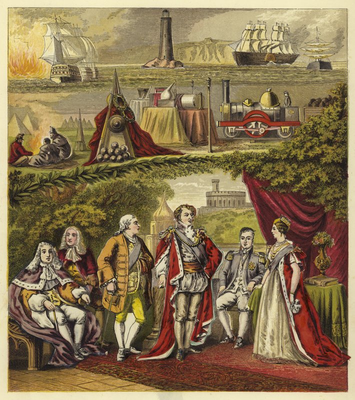 Sovereigns of the House of Hanover; King George I, King George II, King George III, King George IV, King William IV, Queen Victoria by English School