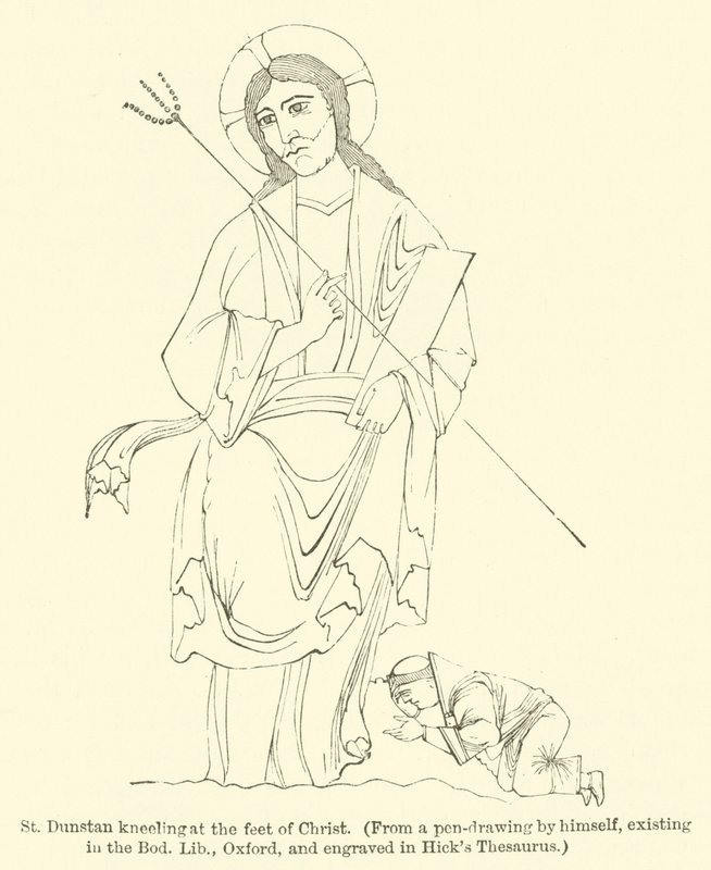 St. Dunstan Kneeling at the Feet of Christ, from a Pen-Drawing by Himself, Existing in the Bodleian Library, Oxford, and Engraved in Hick