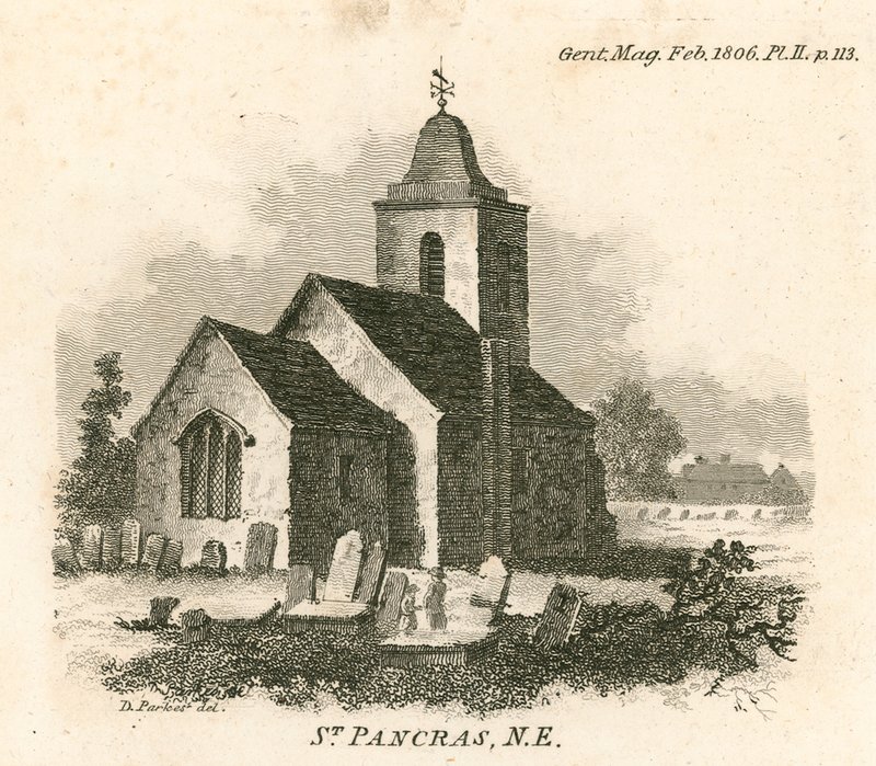 St Pancras Church, London; northeast view by English School