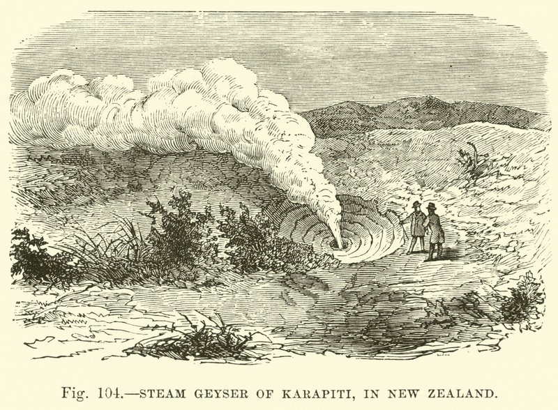 Steam Geyser of Karapiti, in New Zealand by English School